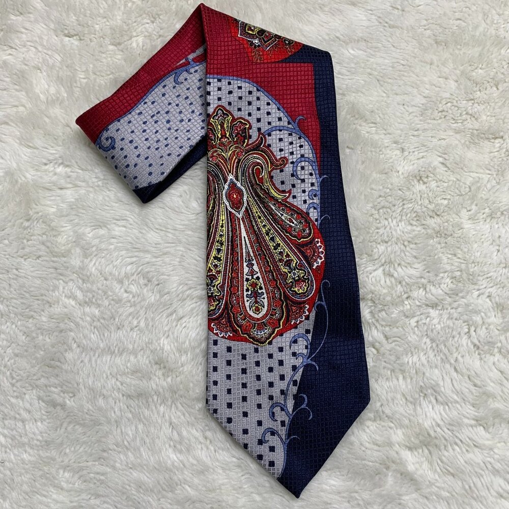Vintage Balmain Men's Paisley Colorful 100% Silk Tie